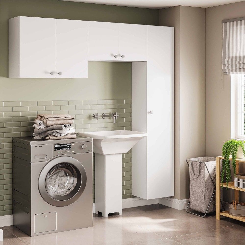 Conjunto Armário Multiuso para Lavanderia Duo 3 Peças Branco