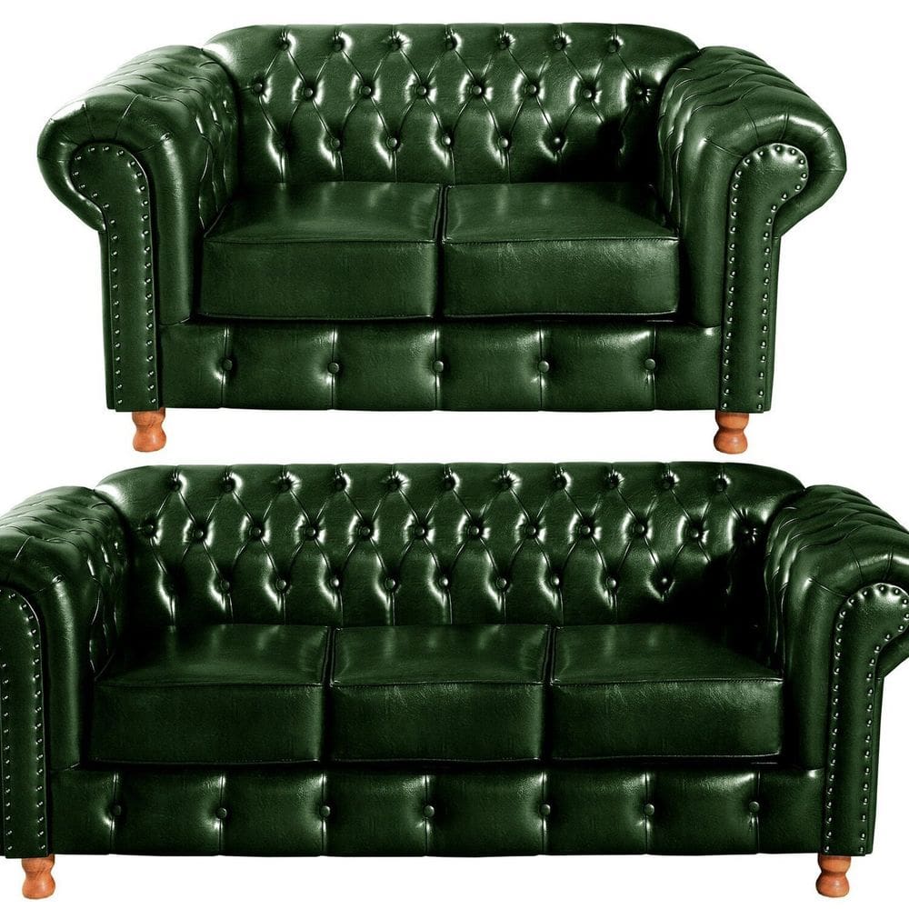 Conjunto De Sofá 3 Lugares E 2 Lugares Chesterfield Luís XV Verde