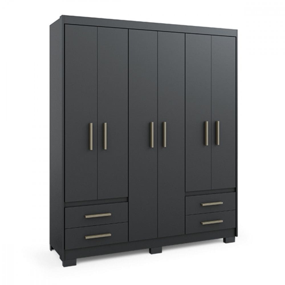 Guarda Roupa de Casal Primacy 6 Portas 4 Gavetas Preto Fosco Batrol