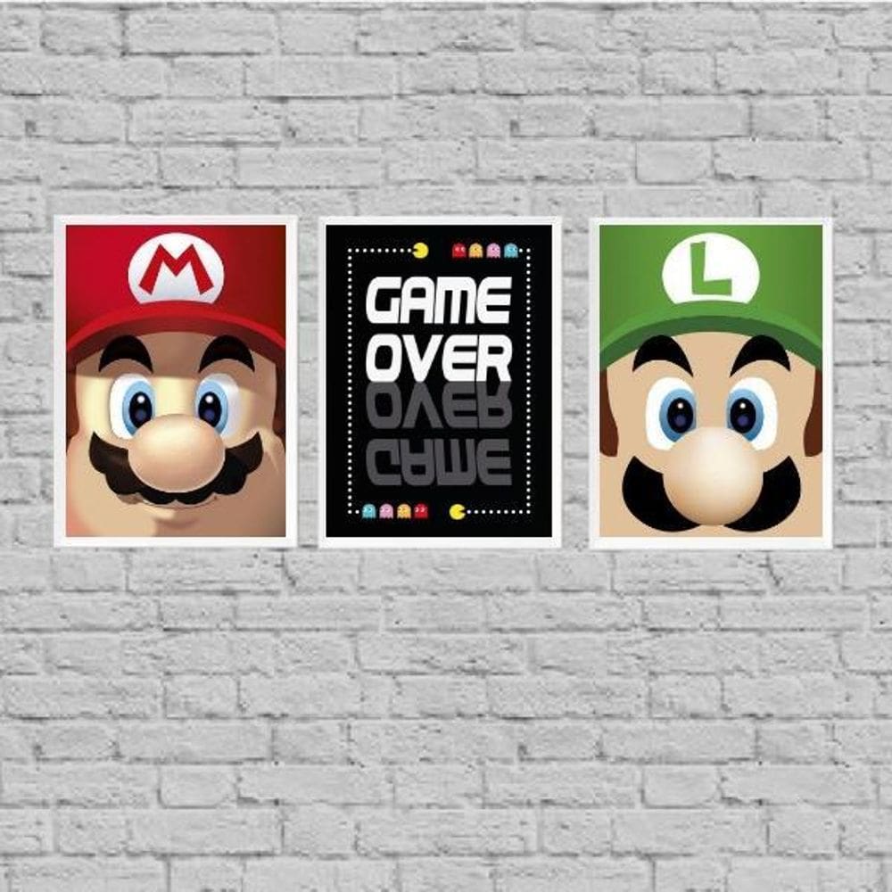 Kit 3 Quadros Vídeo Game Personagens 45X34Cm