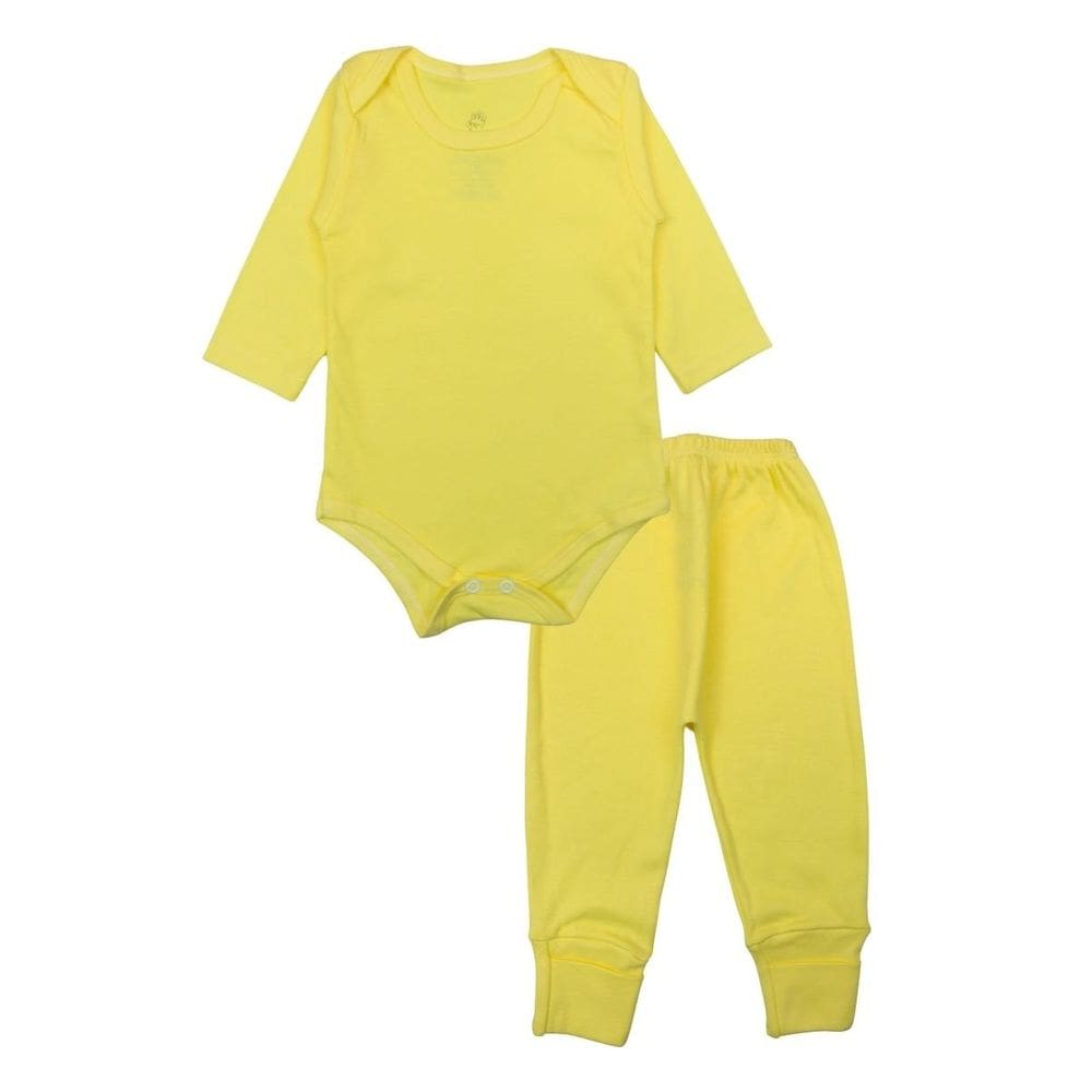 Conjunto Body Bebê Longo Algodão Amarelo Liso Unissex