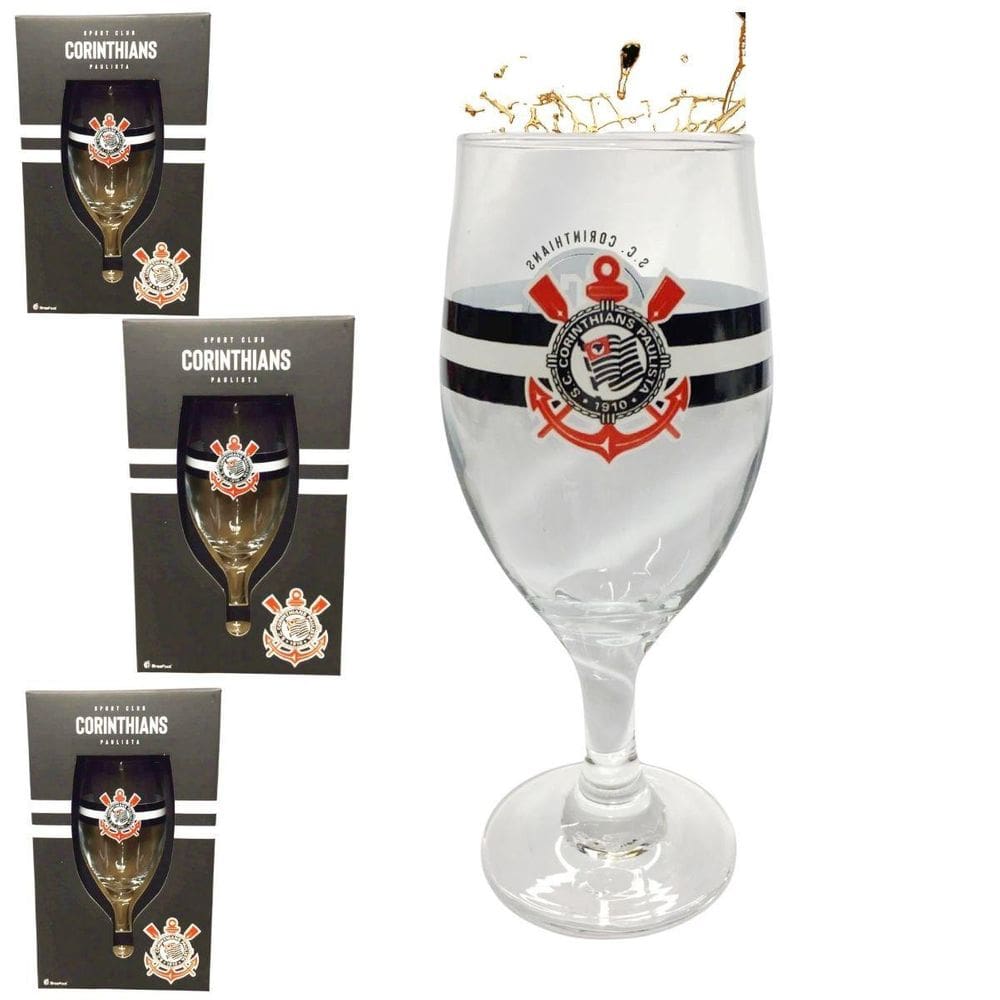 Kit 3 Taças Windsor 330Ml Cerveja Vinho Time Corinthias Selo