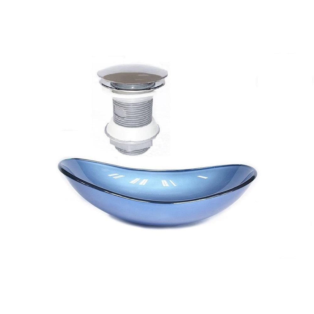 Cuba de vidro oval 47cm azul + válvula click