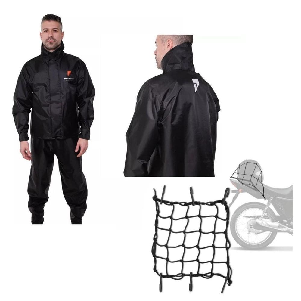 Capa de chuva motoqueiro pioneira nylon m + elastico aranha