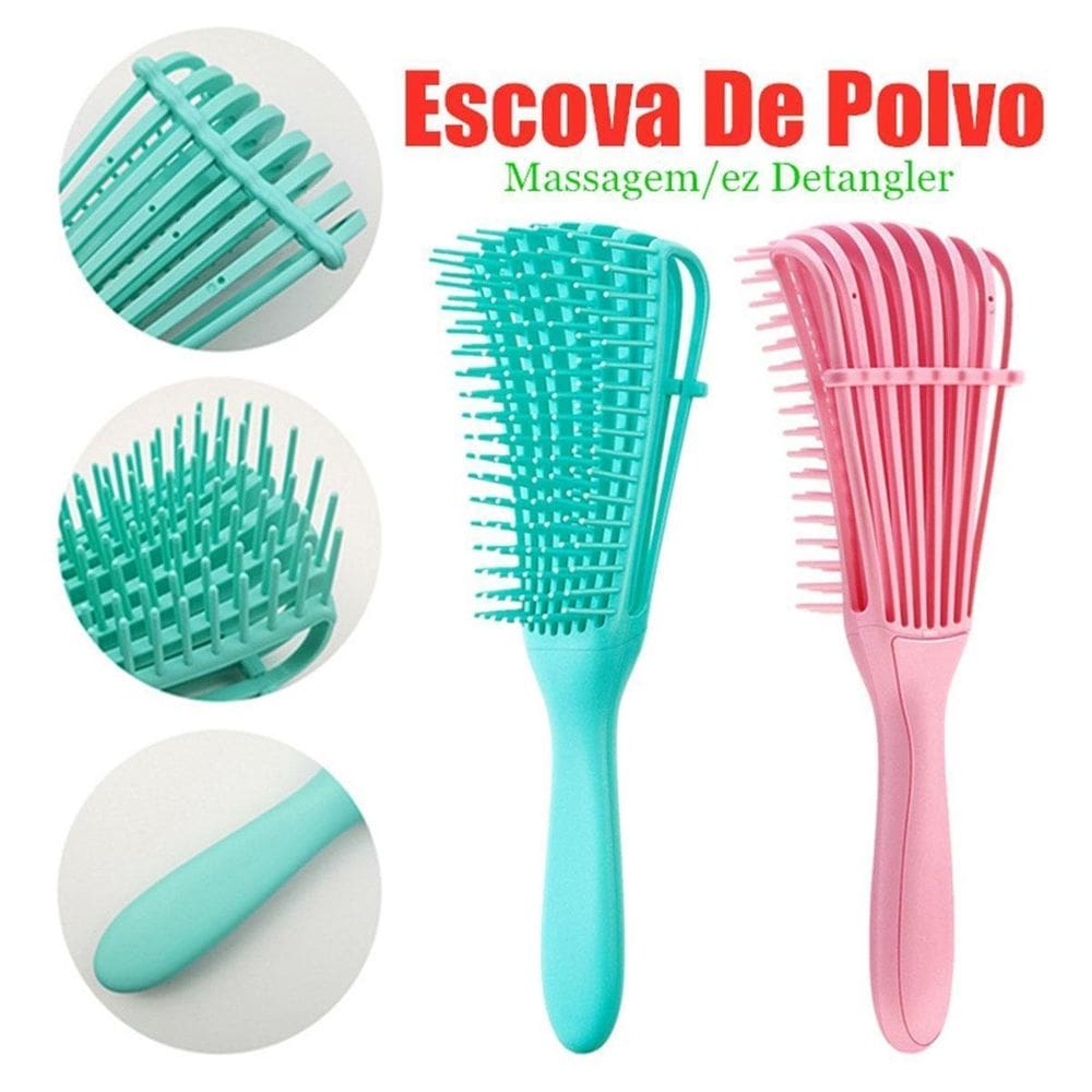 Escova para cabelo cacho pente polvo - pink