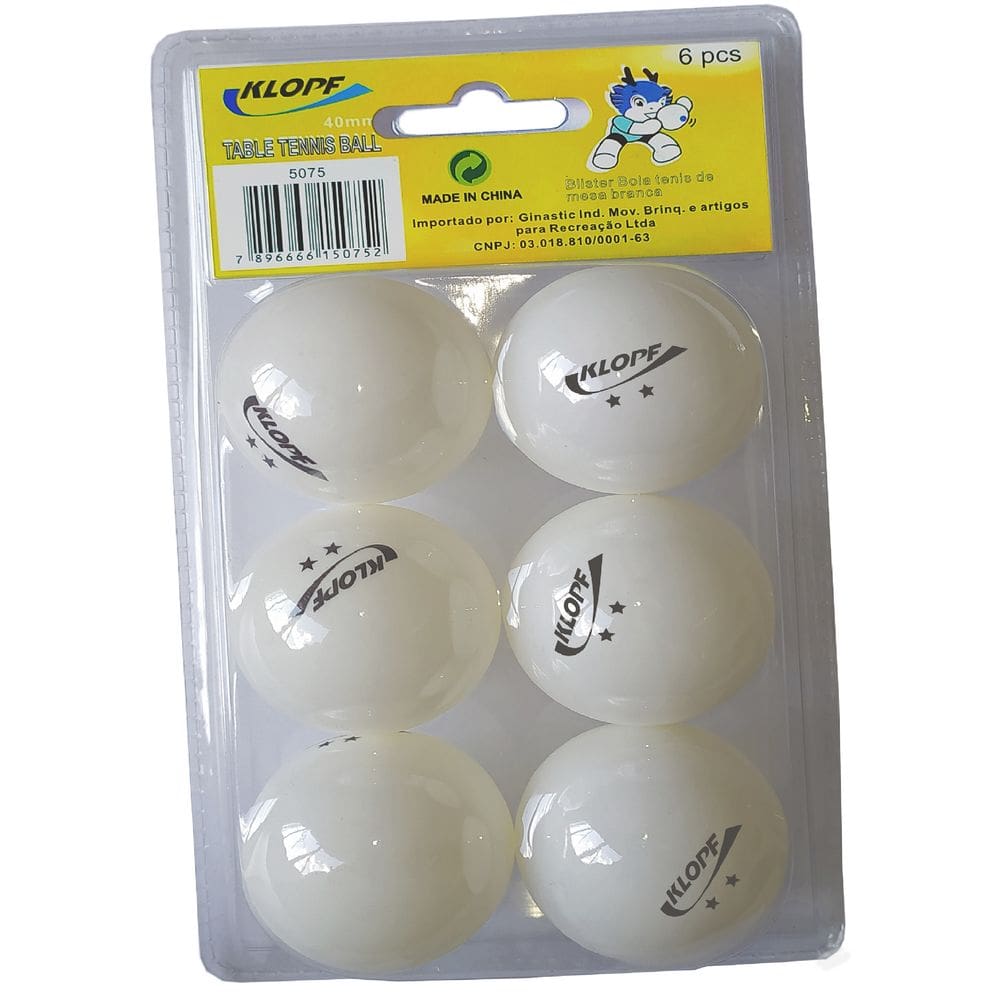 Blister com 6 Bolinhas De Tênis De Mesa 40mm Klopf Cód 5075