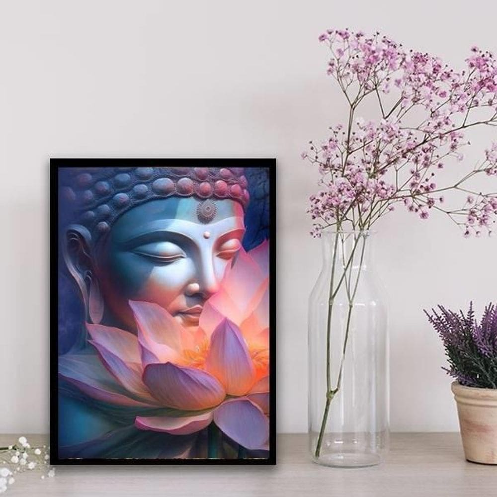 Quadro Buda Flor De Lotus 33X24Cm Preta