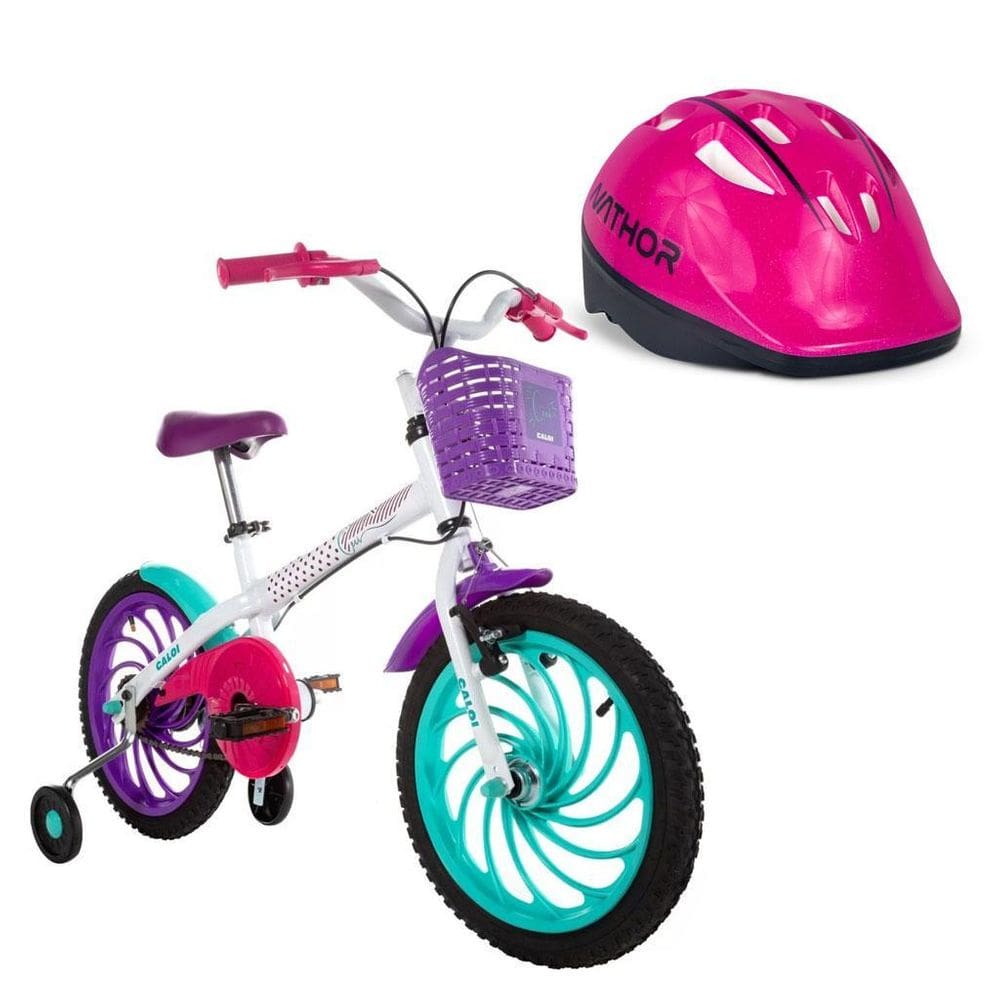 Kit bicicleta infantil aro 16 ceci 2022 com capacete rosa