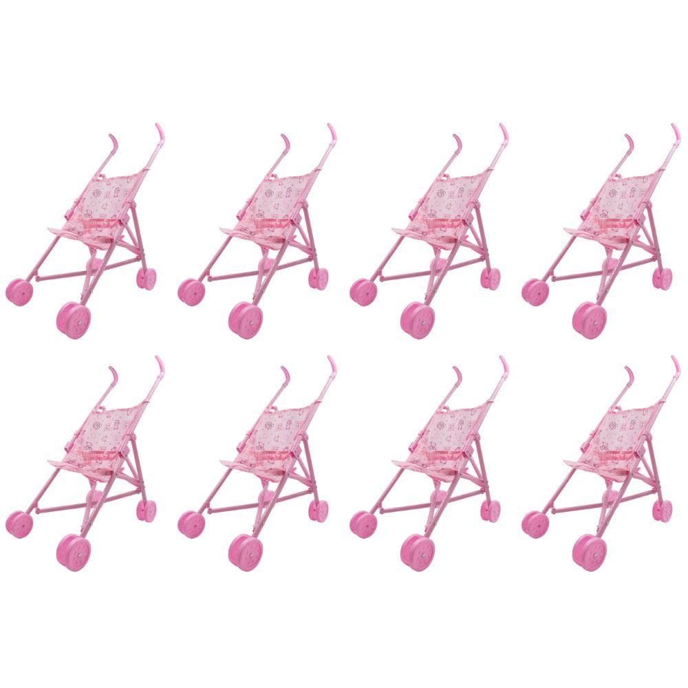 Carrinho De Boneca Rosa Passeio Infantil Presente Lembrancinha - Kit 8 Unidades