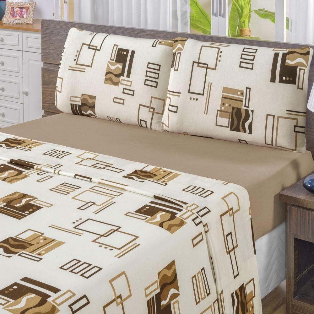 Jogo de lençol padrão em malha 100% algodão 4 peças - avelã