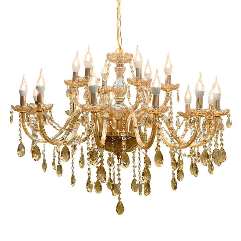 Lustre luminária cristal ambar 18 + lâmpadas braços maria