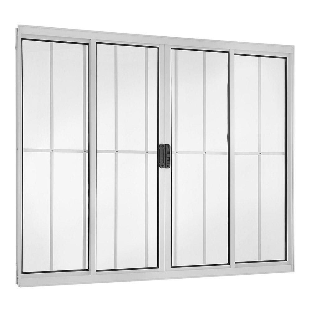 Janela 4 folhas 1,00x1,00 com grade no alumínio branco