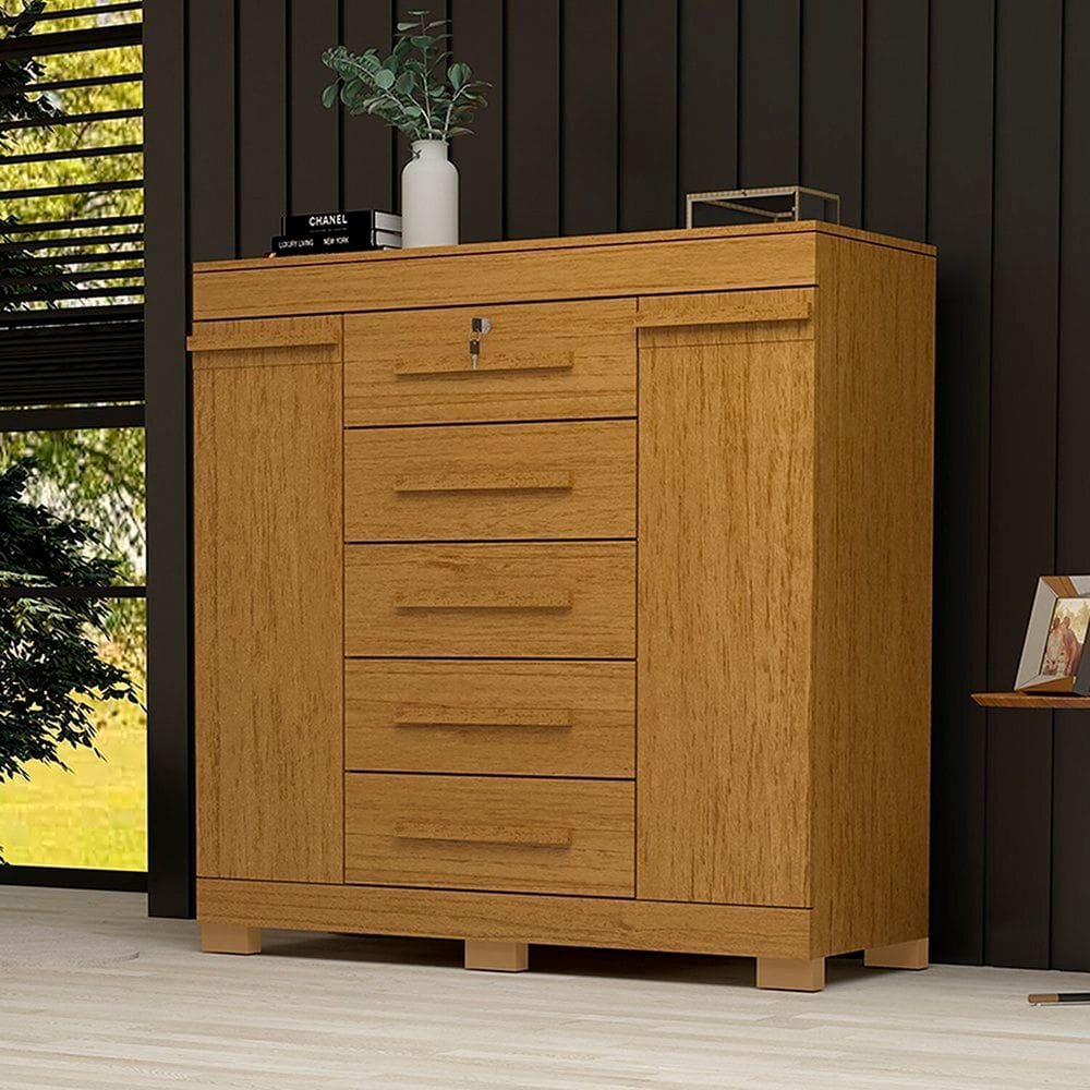 Cômoda 2 Portas 5 Gavetas 100% MDF Coleus Espresso Móveis Cinamomo