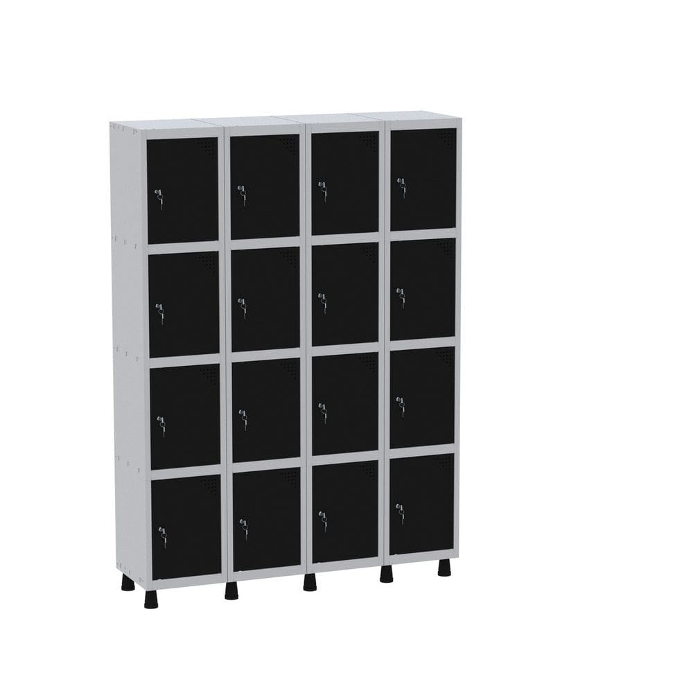 Armário Guarda Volume Locker Roupeiro 16 Portas Aço GRF 504/16 Cinza/Preto