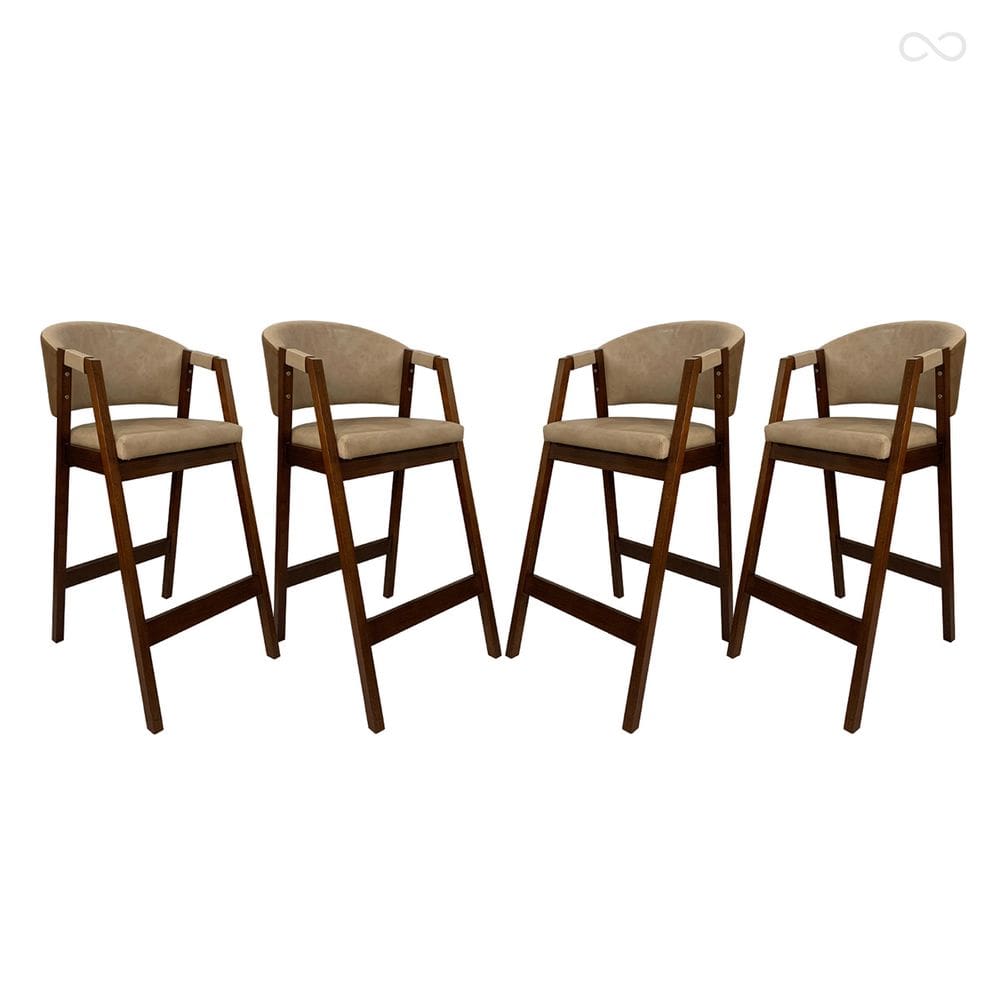Kit 4 Banquetas Alta para Ilha de Cozinha Ravena Madeira Maciça Capuccino Sintético Marrom Bege CCS
