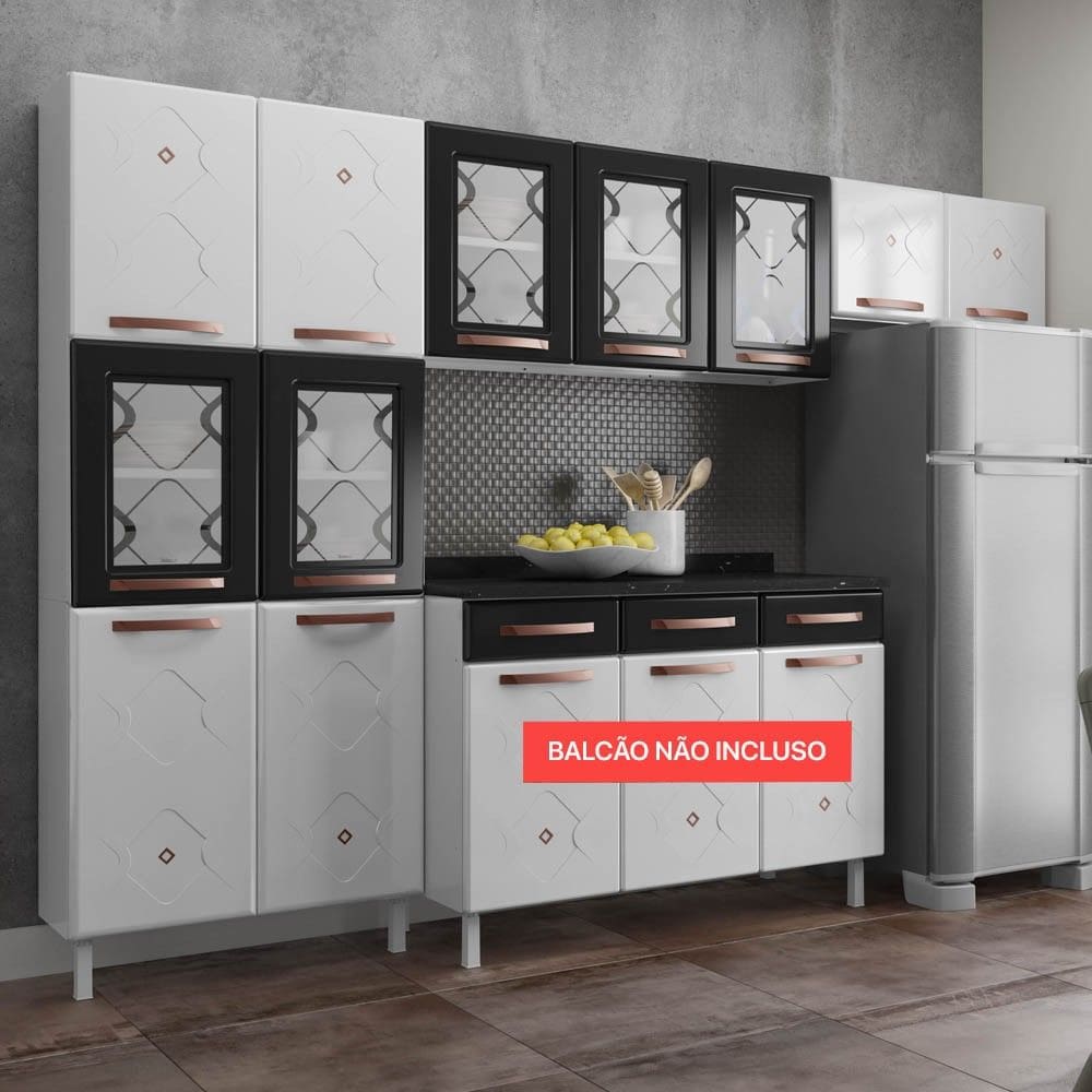 Cozinha Compacta Aço Mirage New 11 Portas Branco/Preto - Telasul