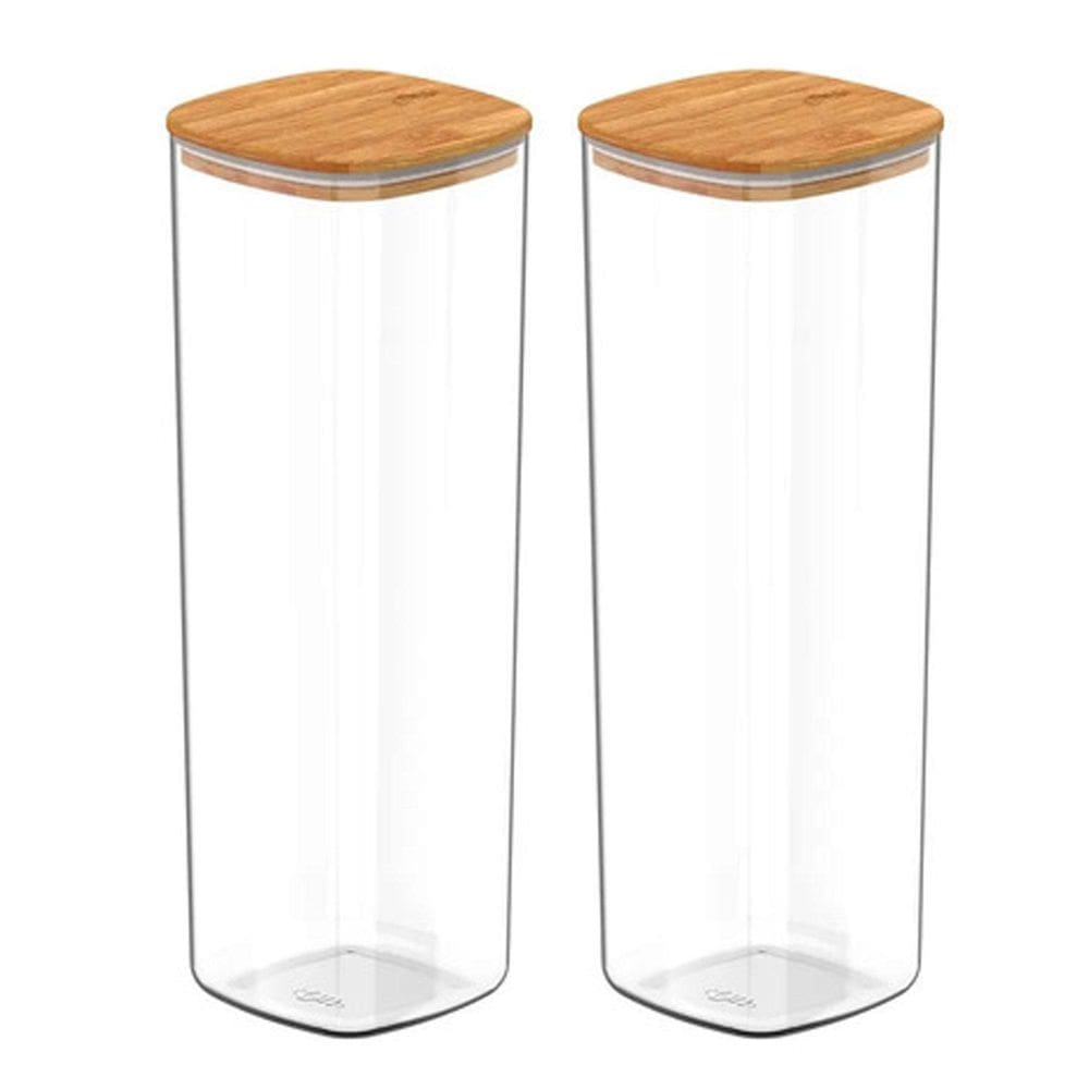 Kit 2 Pote Hermético Tampa De Bambu Transparente 2L Ou