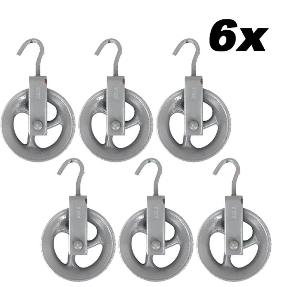 Kit 6 Roldana Polia Poço Ferro Fundido Com Alça Gancho 10cm