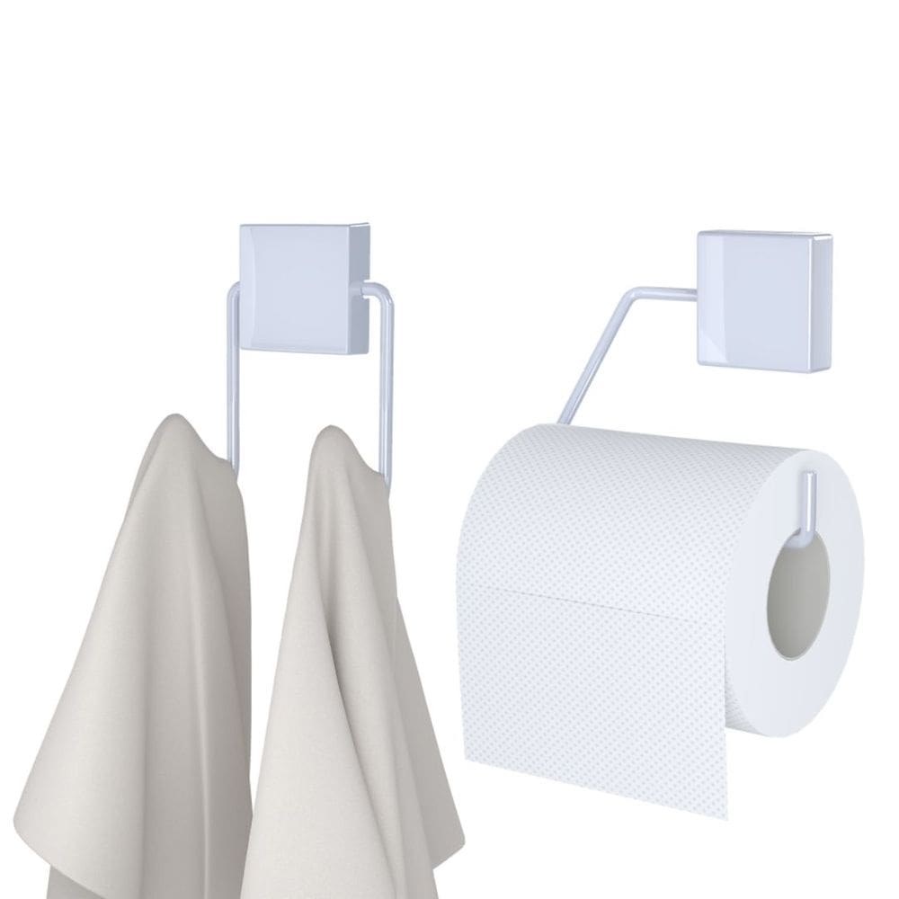 Jogo Gancho Duplo e Porta Papel Higiênico Banheiro Aço Exclusive Branco - DiCarlo