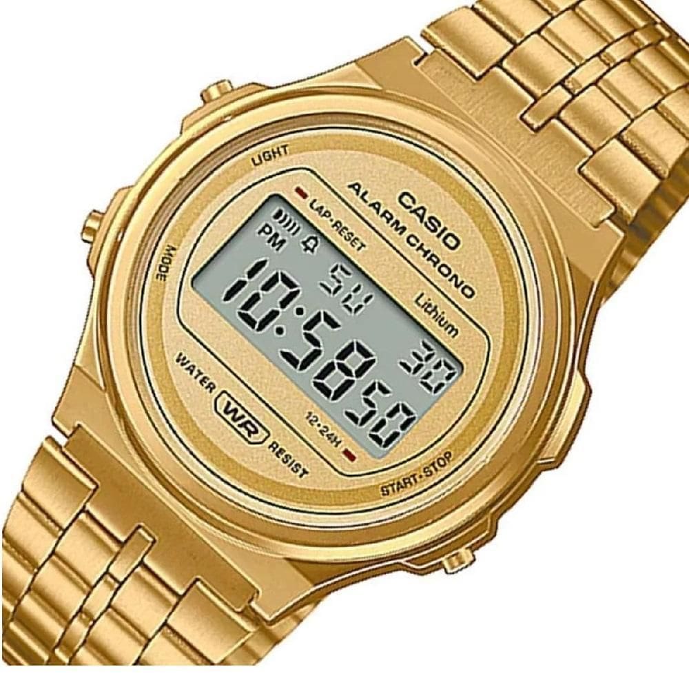 Relógio unissex digital dourado casio - a171weg-9adf-sc