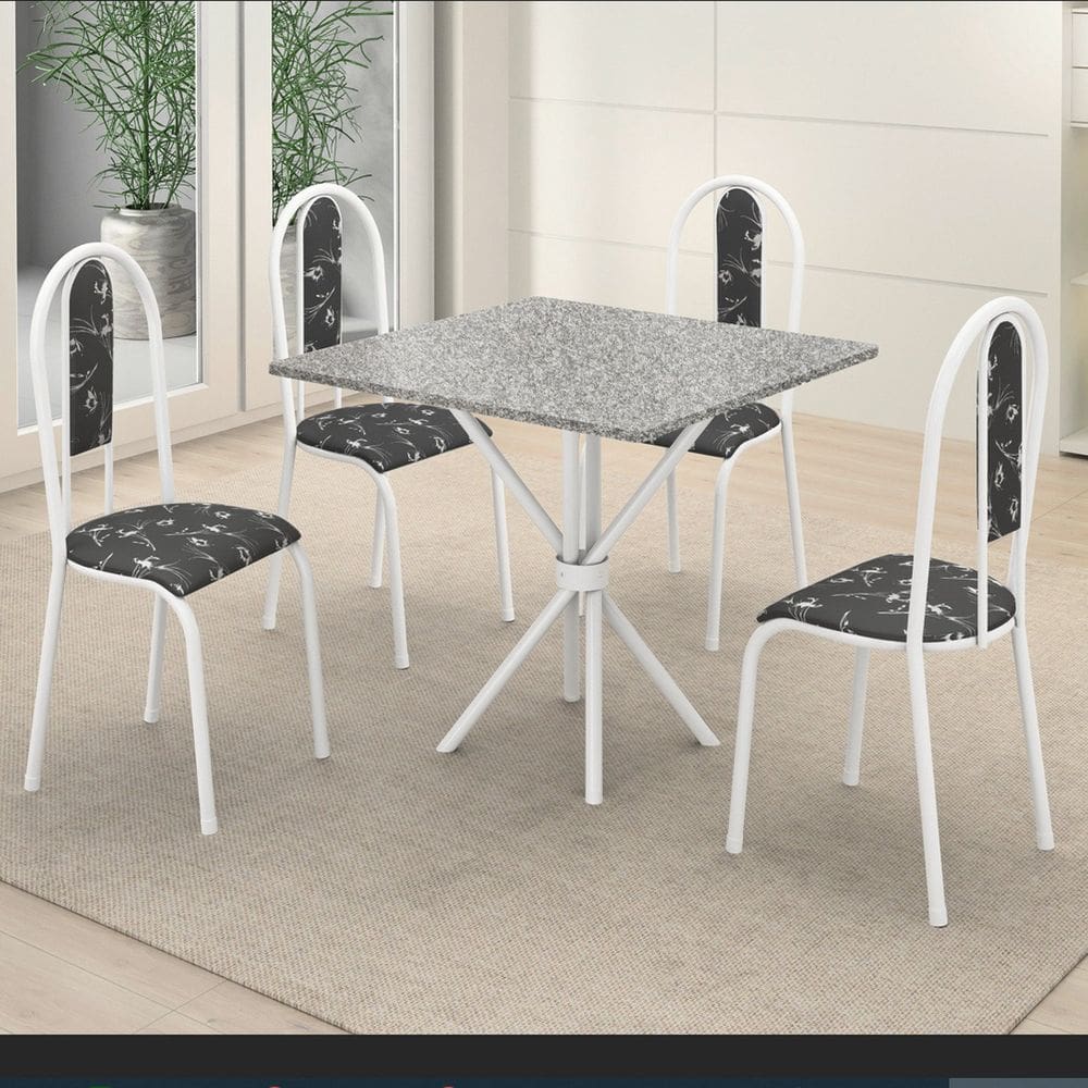 Conjunto Mesa Tubular com 4 Cadeiras Berlim Branco Floral/Ocre