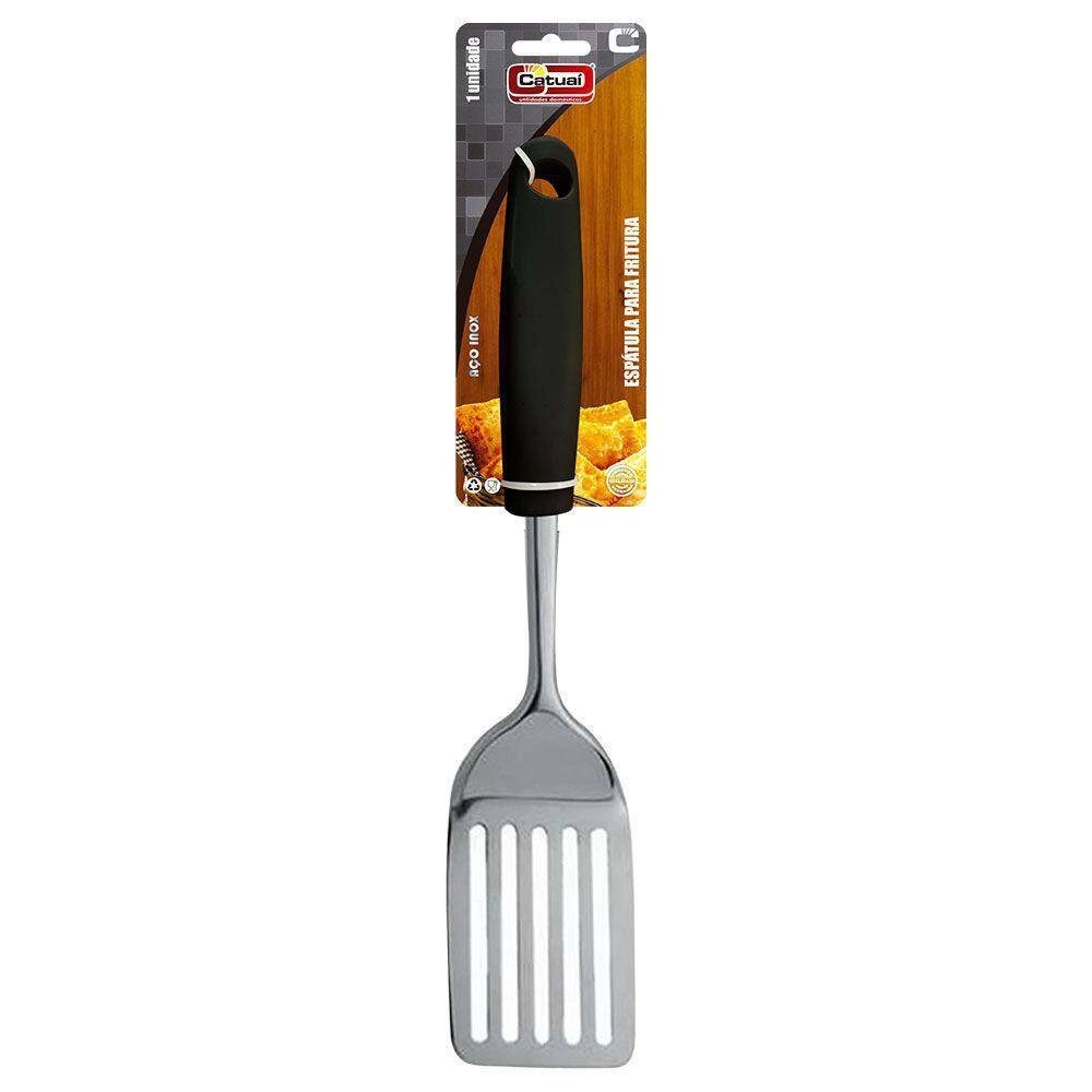 Espatula inox para fritura - cabo preto