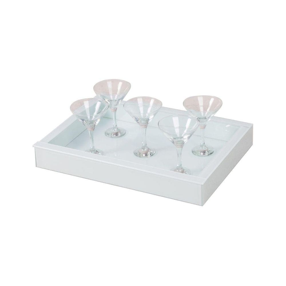 Bandeja branca vidro decoração luxo 50x30