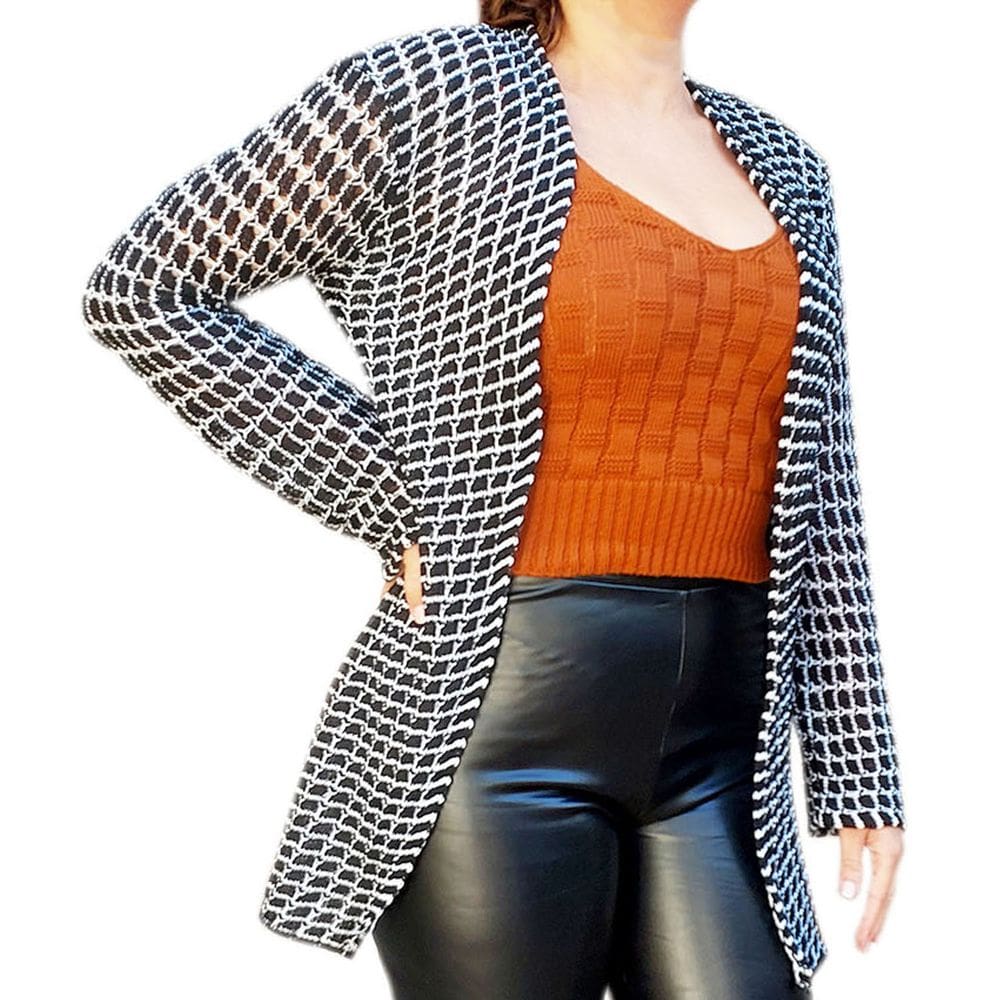 Cardigan em Tricô Padronagem Geométrica Tamanho Único do 38 ao 44