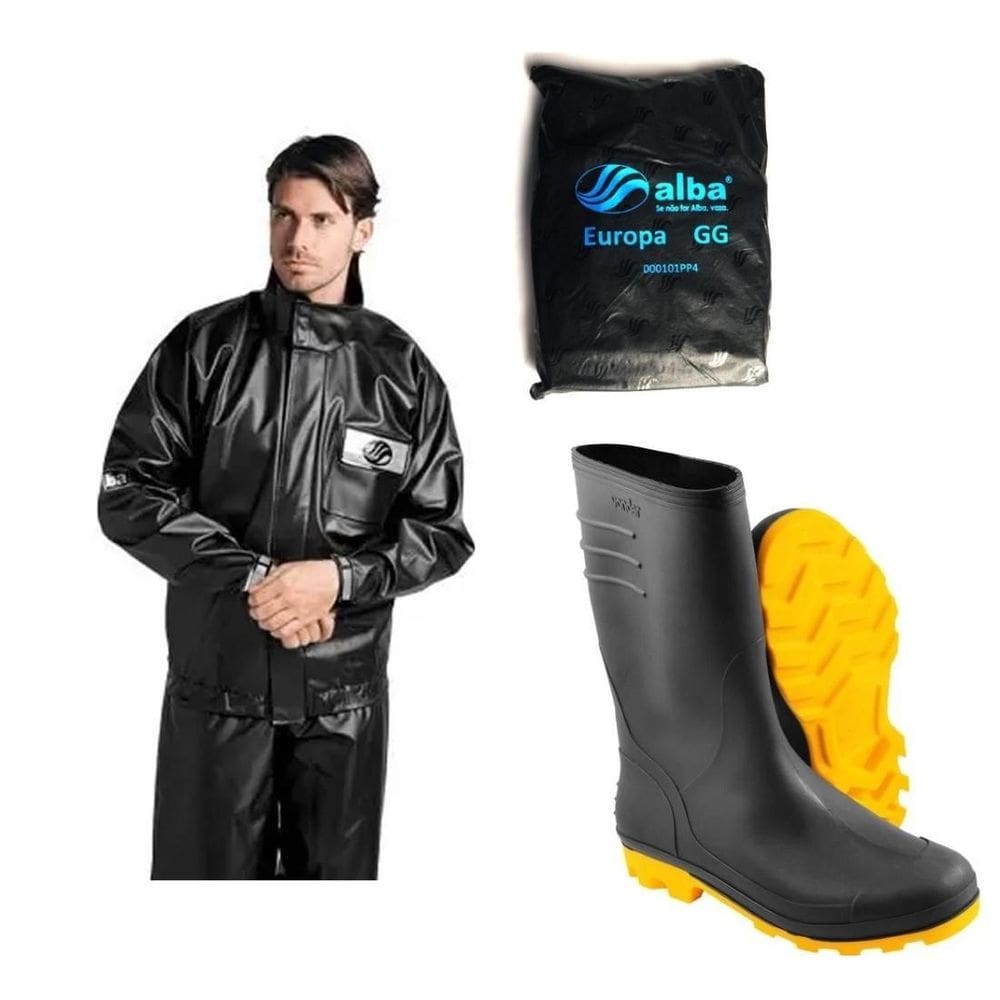 Capa de chuva alba europa g + bota vonder solado amarelo 39