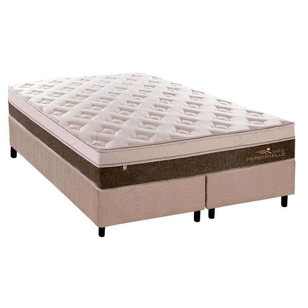 Cama Box King: Colchão Molas MasterPocket Ensacadas Plumatex Personalle + Base CRC Suede Bege(193x203)