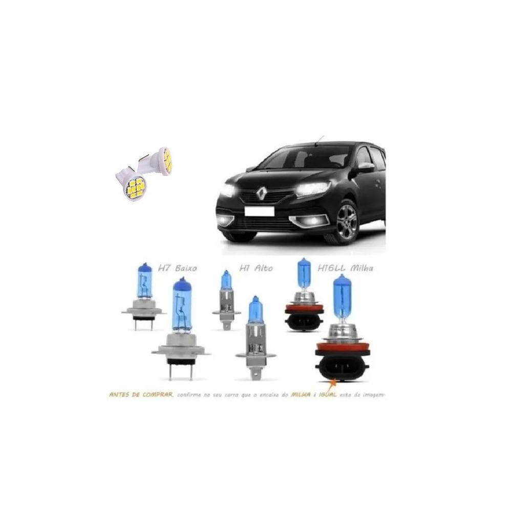 Farol sandero 2015 a 2019 kit lampadas super brancas