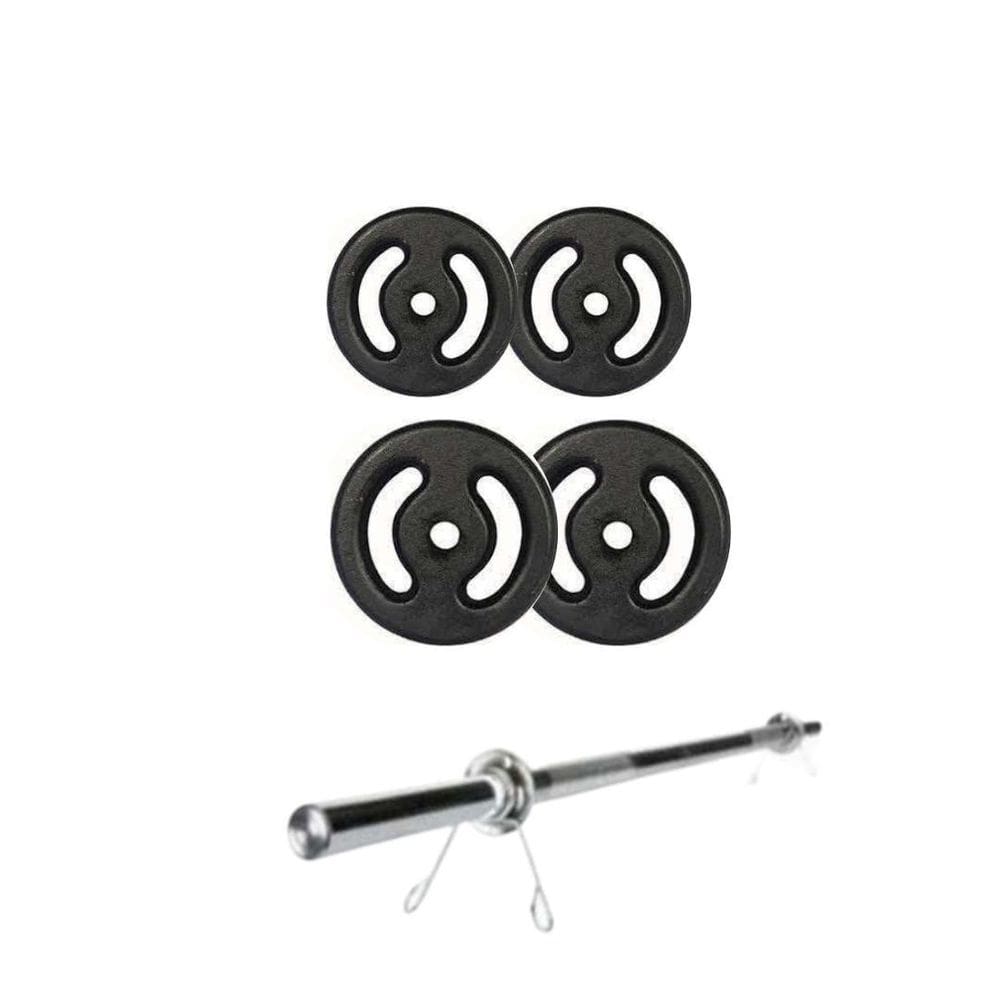 Kit 6kg anilhas pintadas 2 1kg e 2 2kg + barra oca cromada