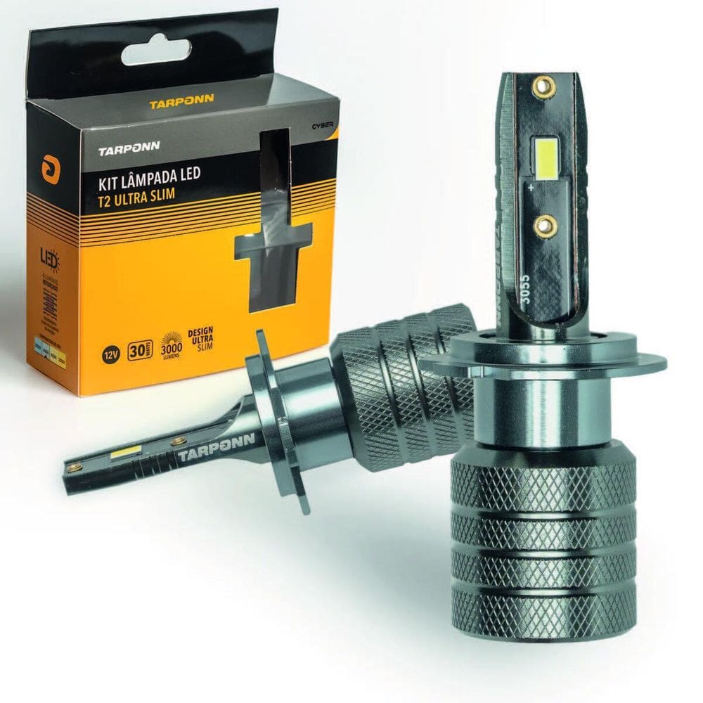 Kit Lâmpada Led T2 Ultra Slim H7 30W 3000Lm 6000K Tarponn