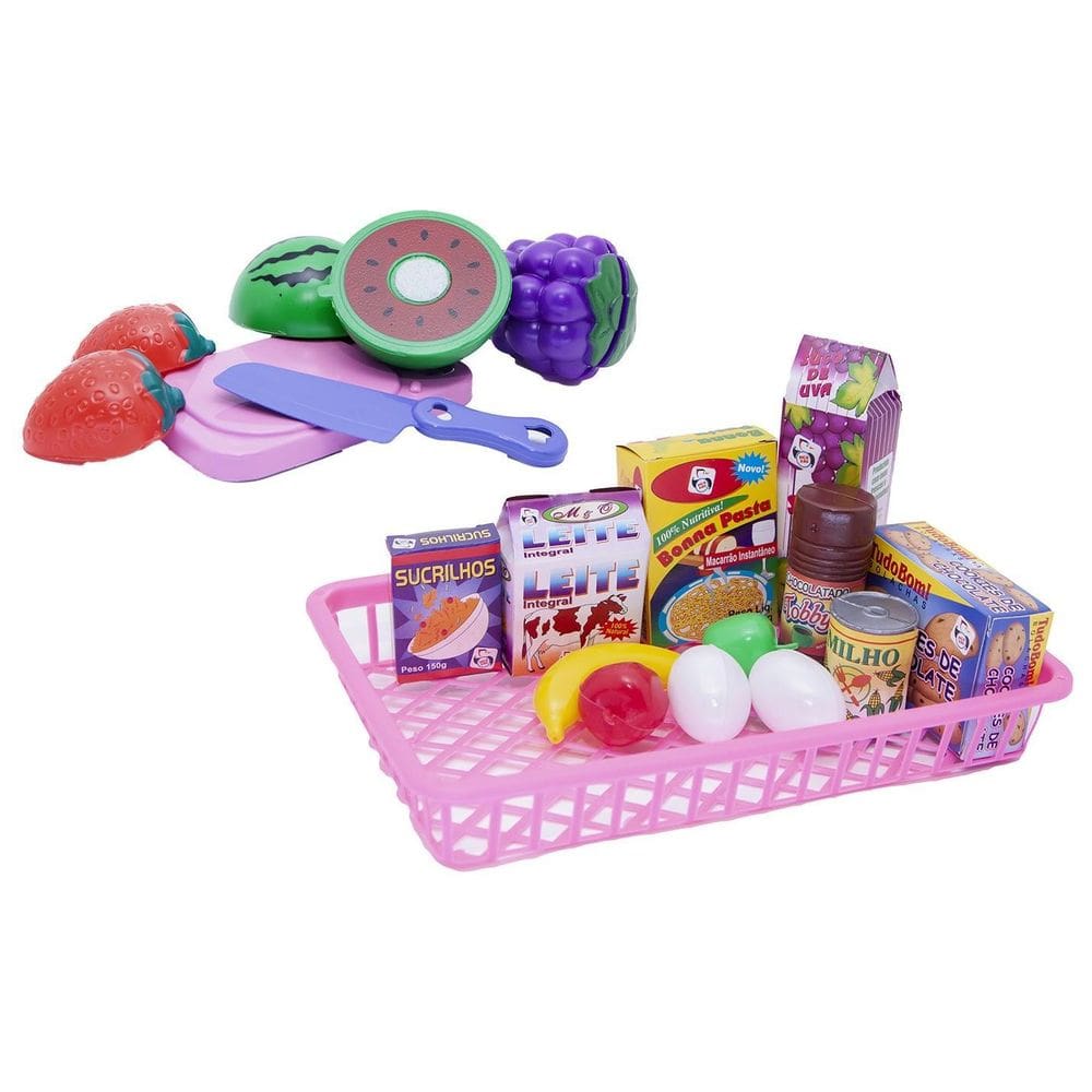 Mega kit infantil mercado comida tabua ferro panela fuê 76p