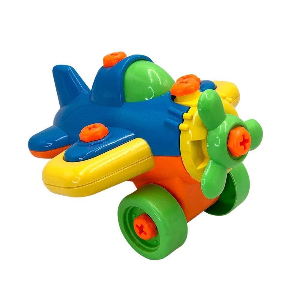 Avião didático de brinquedo aeronave colorida monta e desmonta com ferramentas