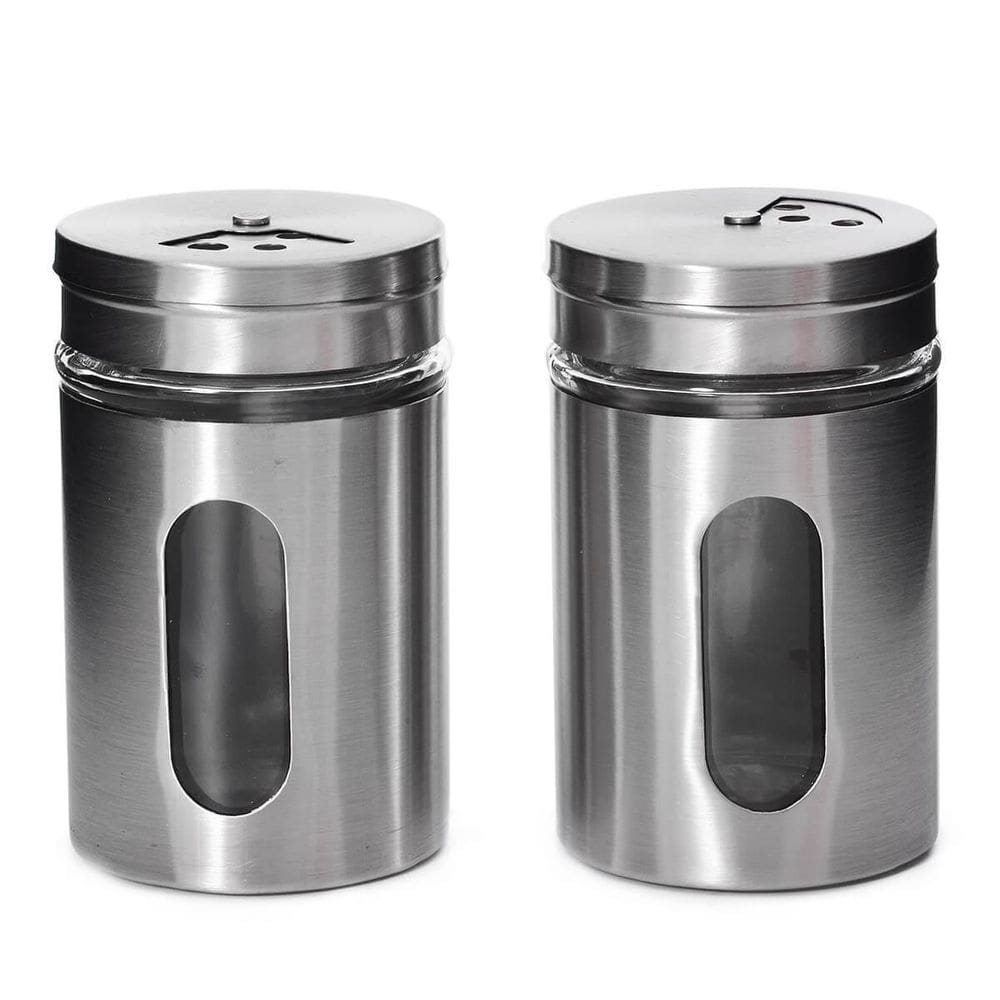 Kit 2 porta temperos condimentos aço inox com visor de vidro