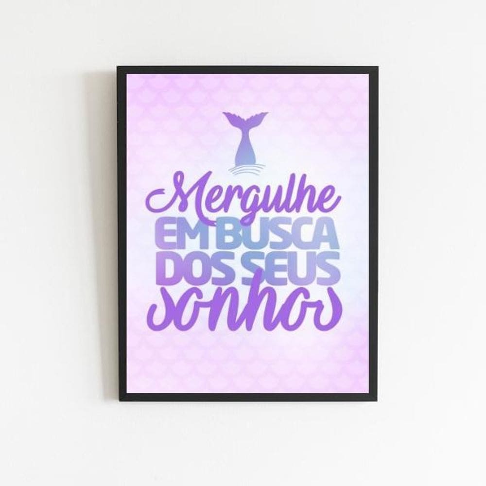 Quadro Sereia Busque Seus Sonhos 33X24Cm - Com Vidro Preta