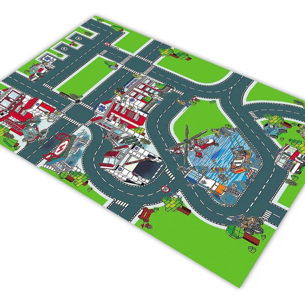 Tapete pista carrinho hotcars ilustrada hospital 1,4x1,0m