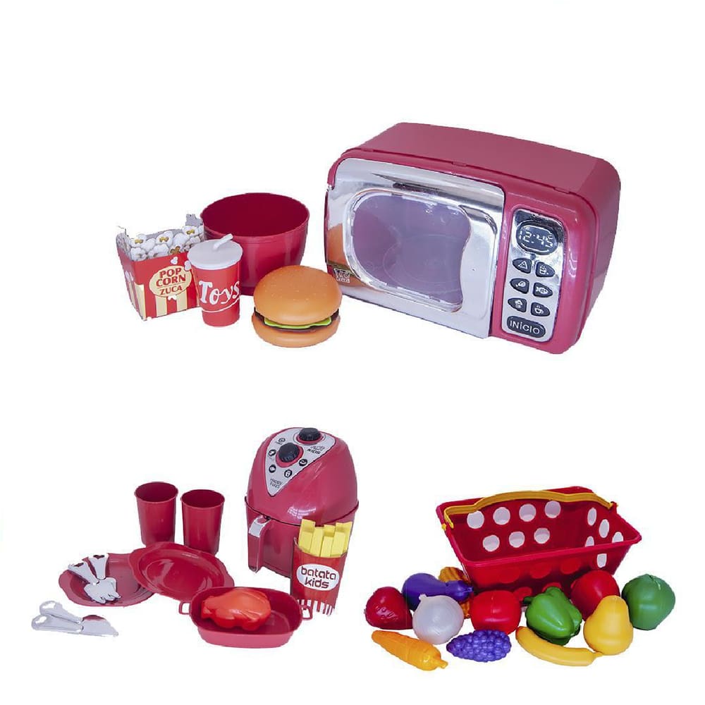 Cozinha infantil menino microondas air fryer cesta fruta