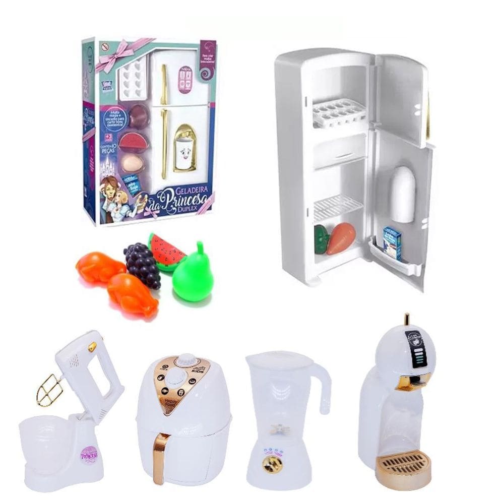 Brinquedo cozinha infantil completa geladeira branca princes