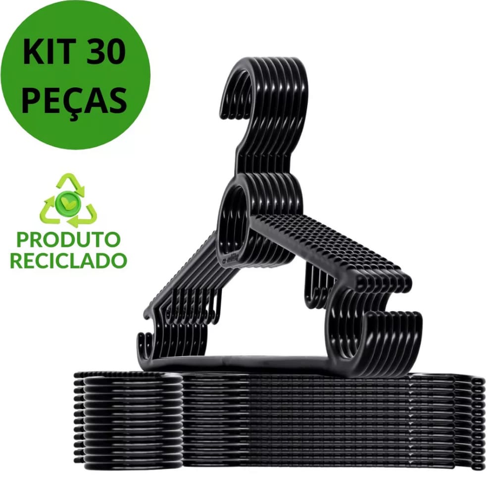 Cabide Kit Com 30 Unidades Reforçado Adulto Resistente Qualidade Premium - Preto