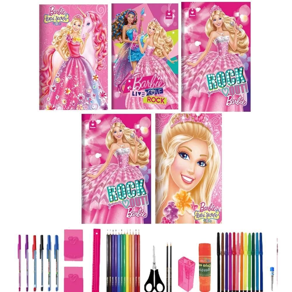 Kit 10 caderno barbie brochurão tam grande a4 40 materiais