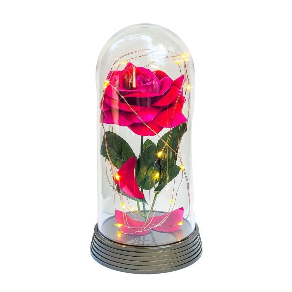 Luminária a rosa encantada pink base 20 cm ouro quente