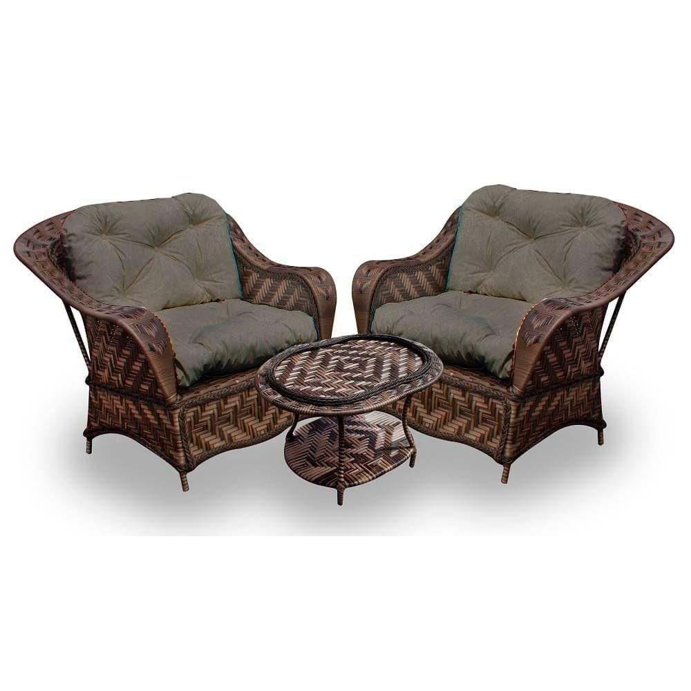 Conjunto De Poltronas Fibra Sintética Naja - 2 Poltronas + 1 Mesa Centro - Tecido Duna 2 Fendi