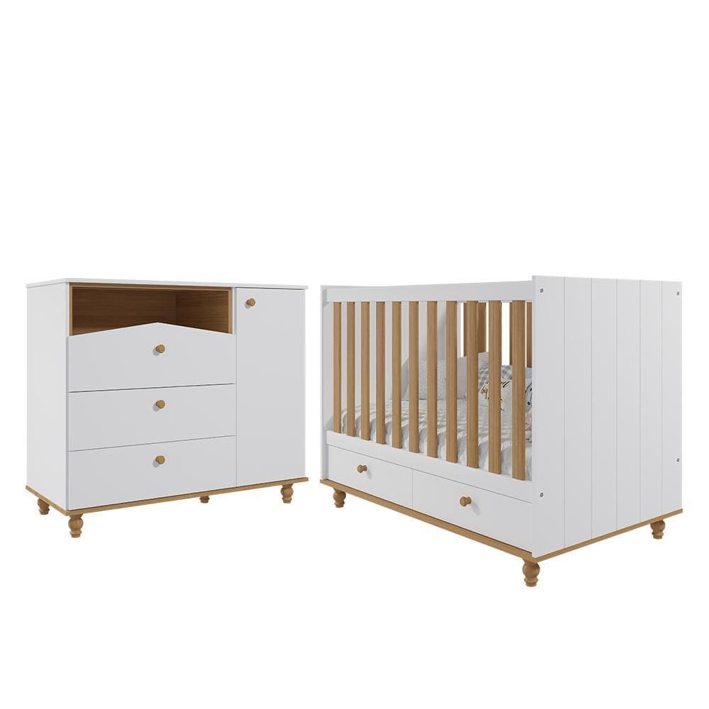 Jogo de Quarto Infantil Cômoda Casinha 1 Porta e Berço Americano Candy - Permóbili Baby
