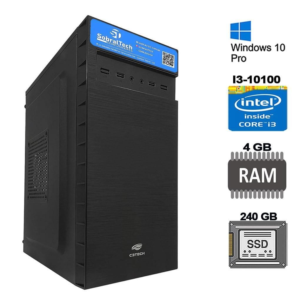 Computador core i3-10100 ram 4gb 2400mhz ddr4 ssd 240gb