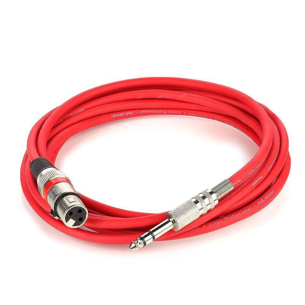 Cabo De Microfone Xlr Para P10 Estereo - Vermelho - 10 Metros