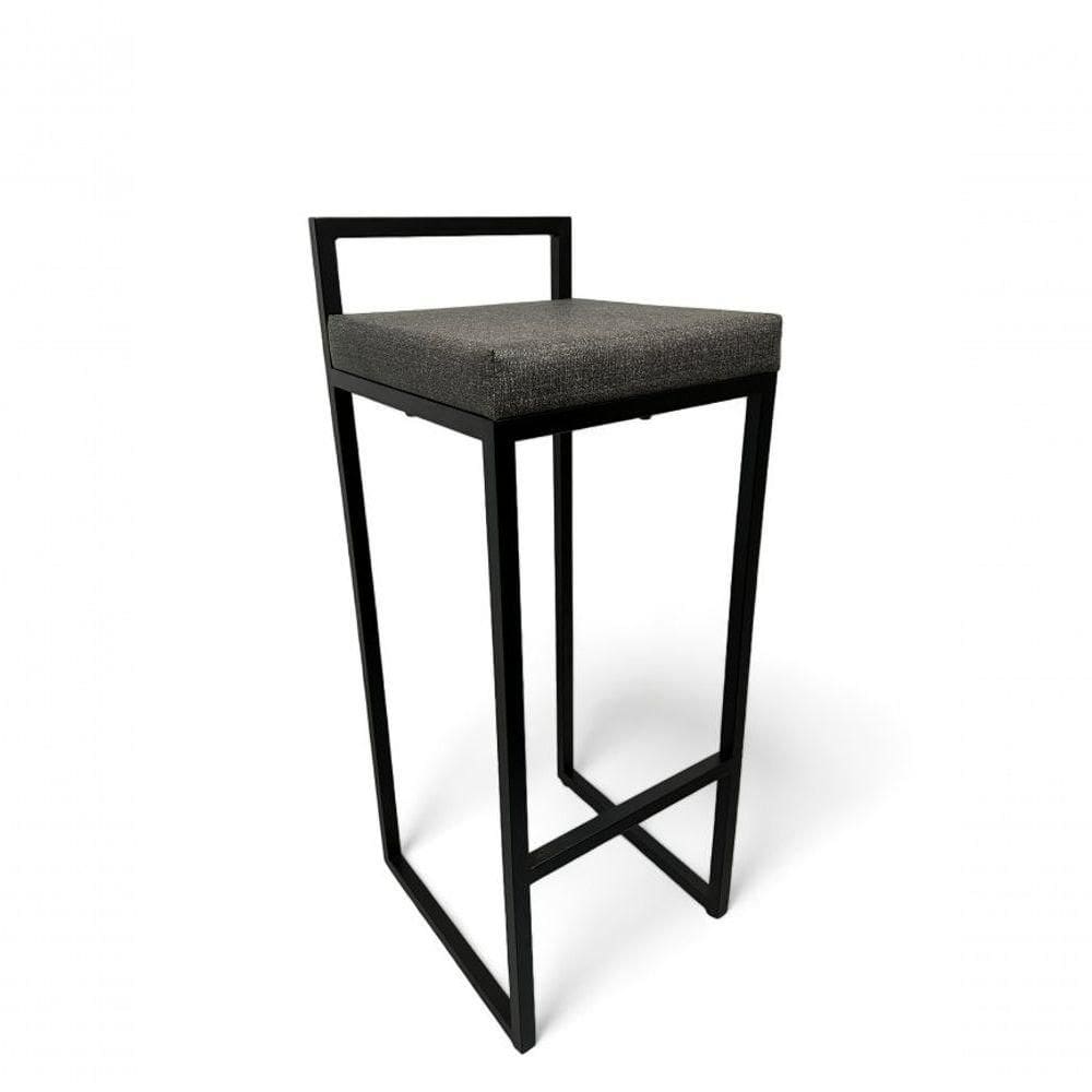 Banqueta Quadro Com Encosto Estofada Metalon Preto Cinza - 75cm