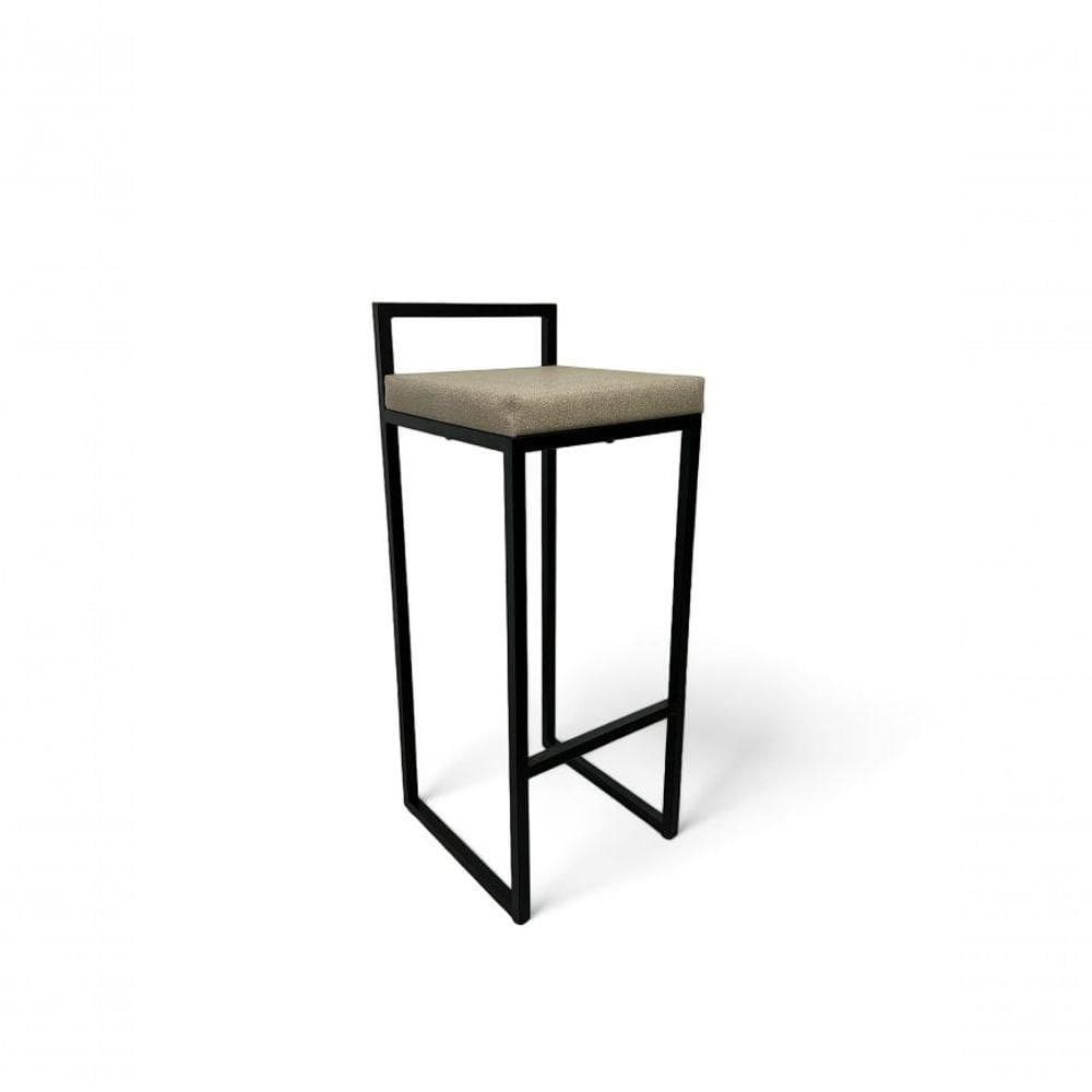 Banqueta Quadro Com Encosto Estofada Metalon Preto Bege - 75cm