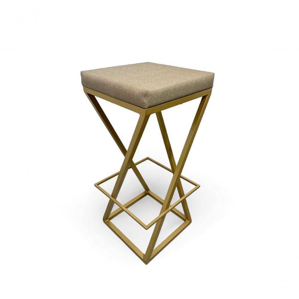 Banqueta Zênite Estofada Metalon Dourado Bege - 65cm